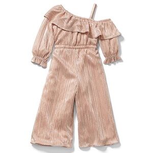 NWT Janie and Jack x Rachel Zoe Off-Shoulder Rose Gold Plisse Ruffled Jumpsuit